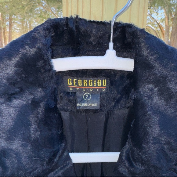 90s Vintage Faux Fur Long Black Coat GEORGIOU Studio - Picture 6 of 12